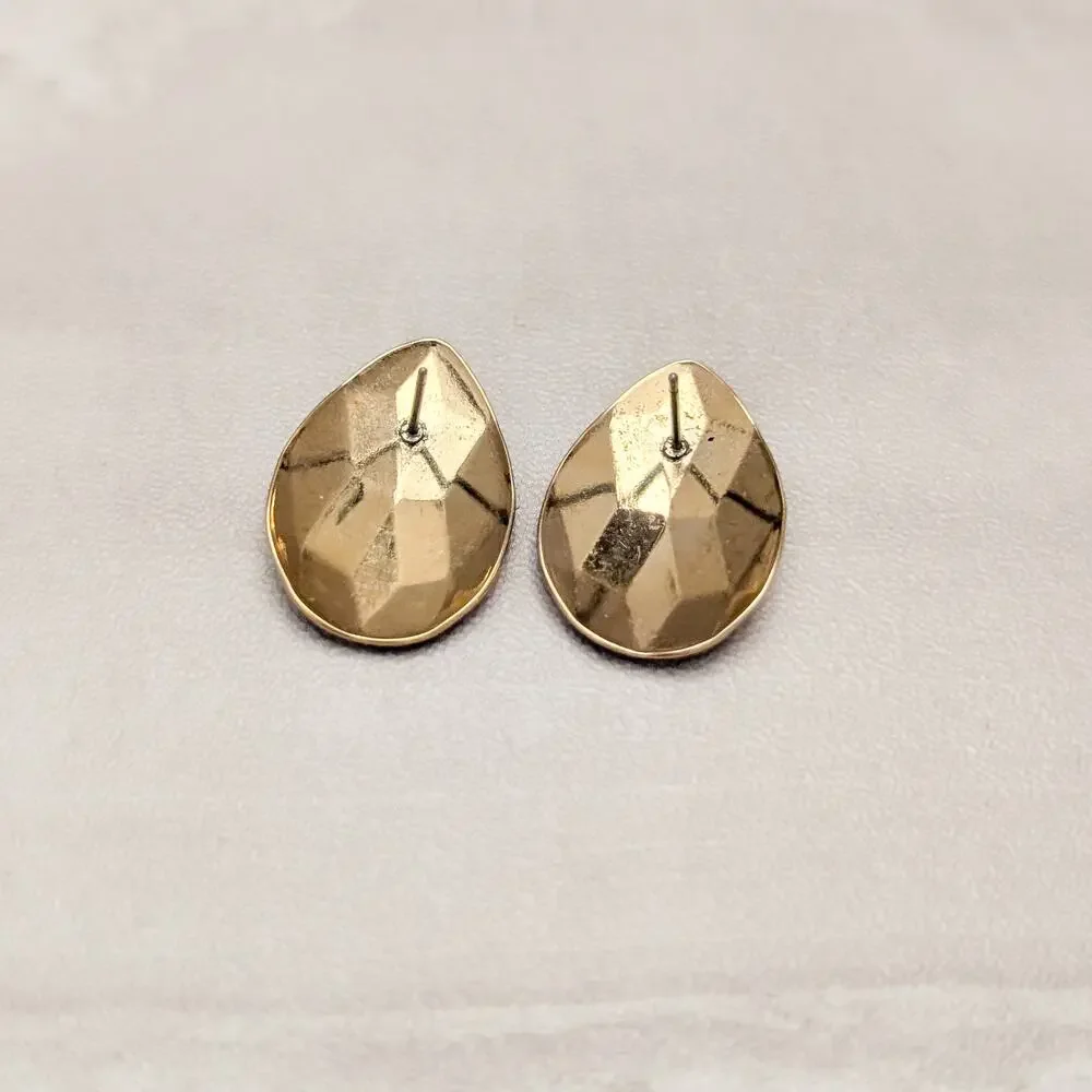 Vintage Stud Earrings Gold Tone Faceted Teardrop Shape